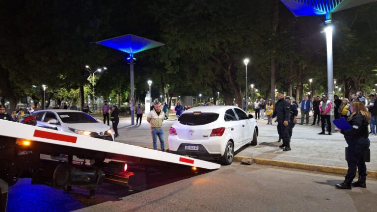 Tomó, condujo fuerte por la Sarmiento y terminó adentro de la plaza