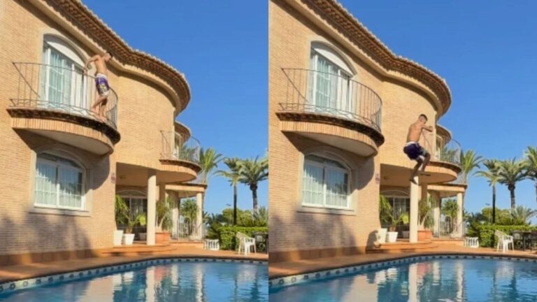 Video: L-Gante imitó a Charly García y saltó desde un balcón a una pileta
